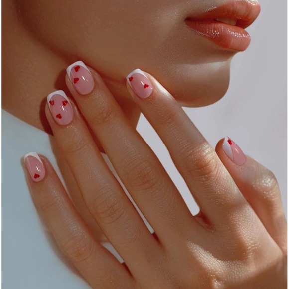 BTArtboxNails  French hearts Press-On Square Nails – Soft Gel – Reusable – New - Picture 3 of 3